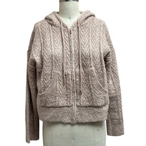 Jason Wu Heather Taupe Hooded Cable Knit Zip up Cardigan
